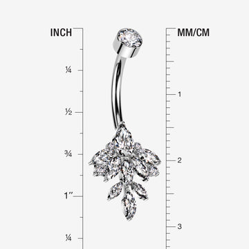 Detail View 1 of Implant Grade Titanium Marquise Leaflet Sparkle Internally Threaded Belly Ring-Clear Gem